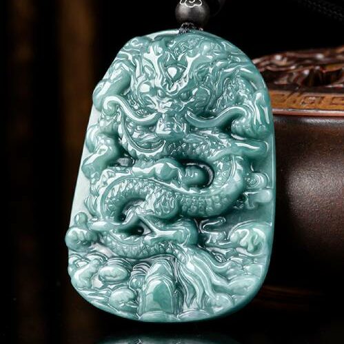 14K Gold Dragon in Circle Purple Jade Pendant